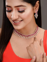 Thumbnail for Saraf RS Jewellery Rose Gold-Plated Red AD-Studded Jewellery Set - Distacart