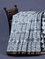 Thumbnail for White And Grey Colour Block Print Pure Kota Cotton Saree By Gayathri Reddy Designer Studio - Distacart