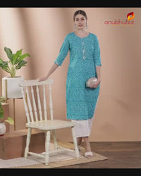 Anubhutee Turquoise Blue & White Bandhani Print Kurta with Palazzos