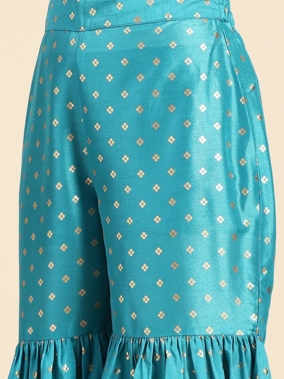 Sangria Women Blue & Golden Ethnic Motifs Printed Kurta with Sharara & Dupatta - Distacart