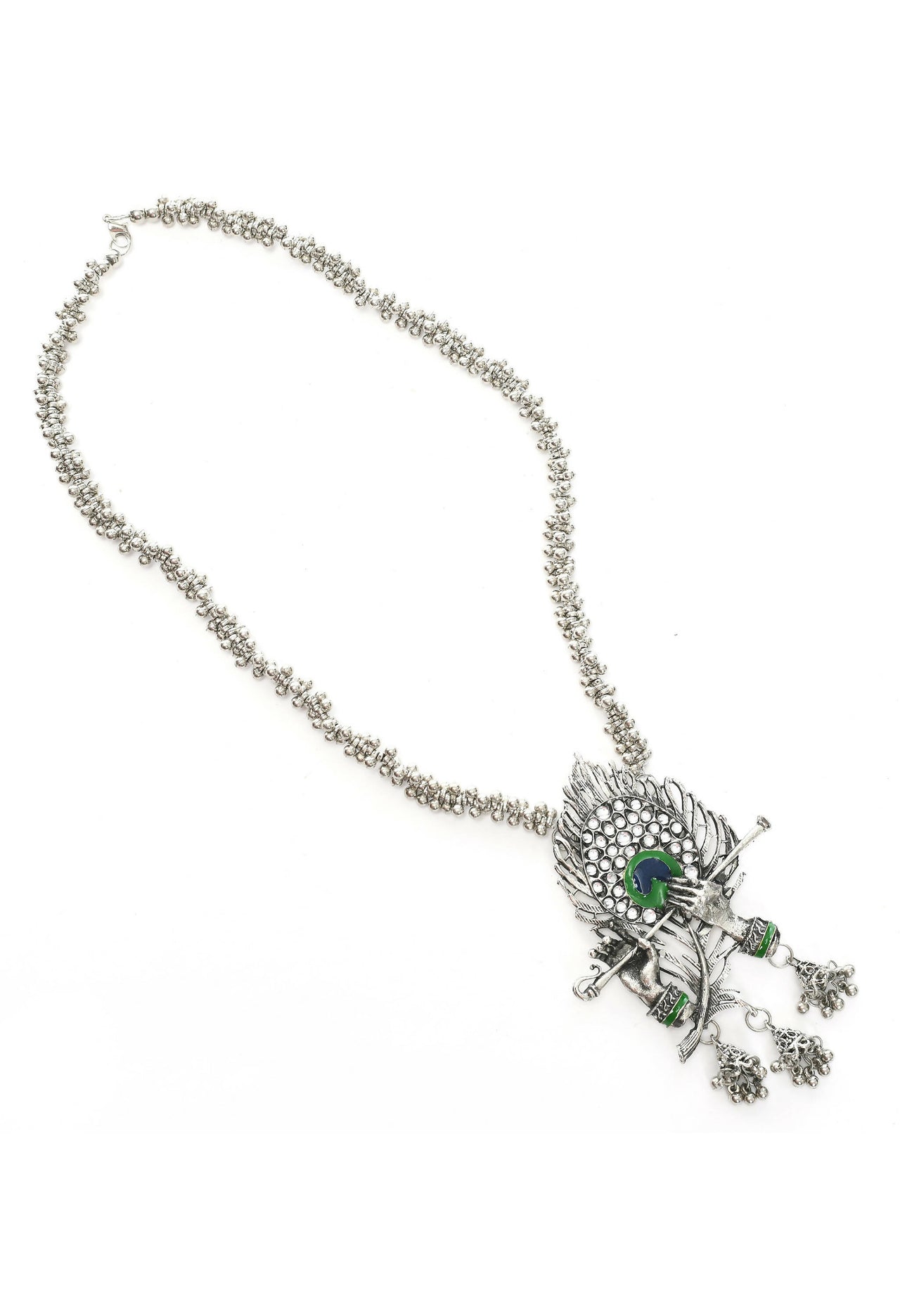 Mominos Fashion Johar Kamal Oxidised Silver-Plated Brass Finish Bansuri Long Necklace For Women (Silver) - Distacart