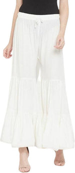 Thumbnail for PAVONINE Off-White Color Solid 3-Panels Flared Sharara - Distacart