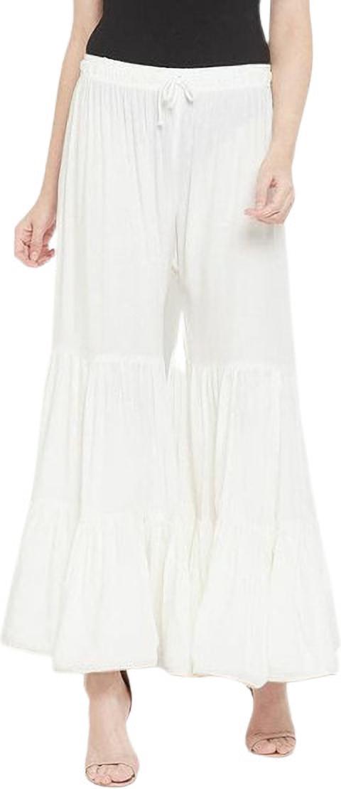 PAVONINE Off-White Color Solid 3-Panels Flared Sharara - Distacart