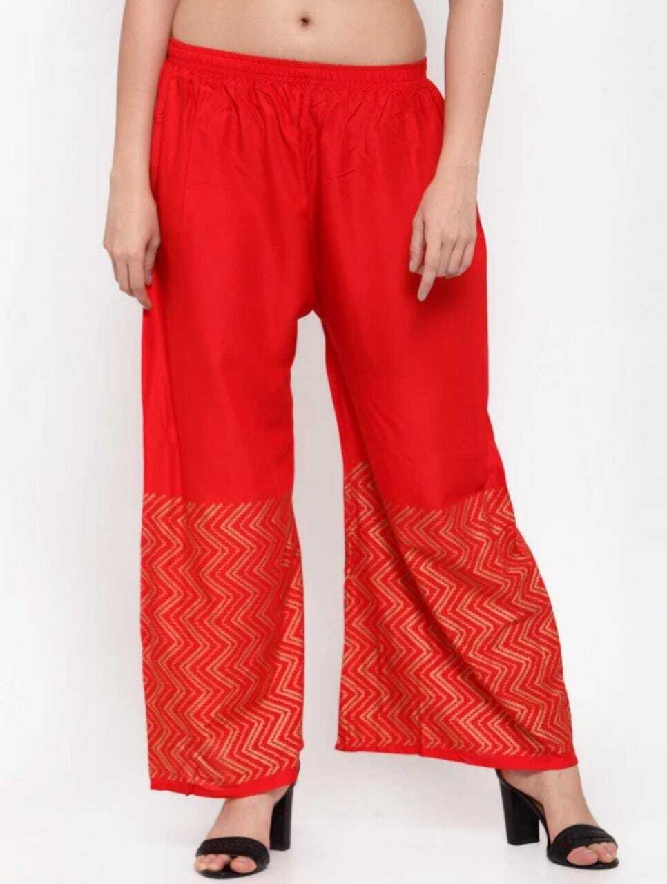 PAVONINE Red Color Rayon Fabric Zig-Zag Printed Palazzo For Women - Distacart