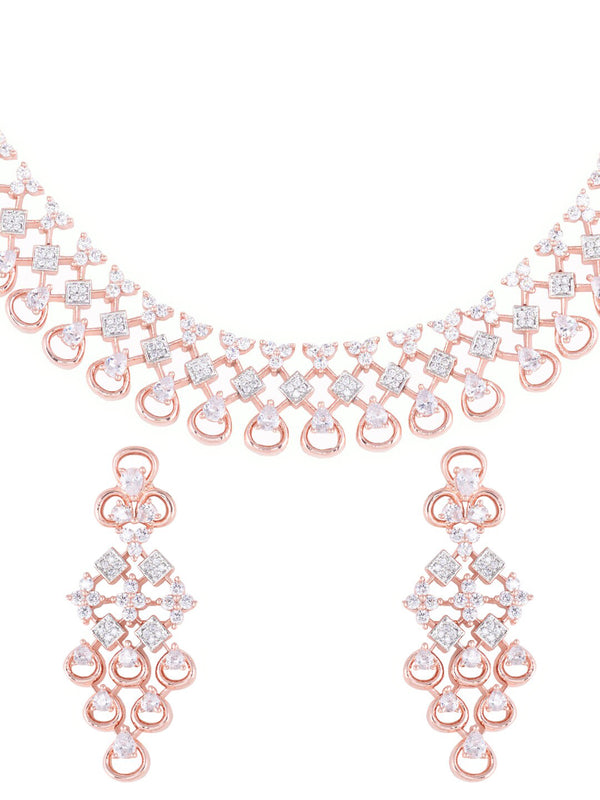 Saraf RS Jewellery Rose Gold-Plated White AD-Studded Handcrafted Jewellery Set - Distacart