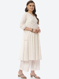 Thumbnail for Biba Women White Printed Mirror Work Pure Cotton Kurta with Trousers & Dupatta - Distacart
