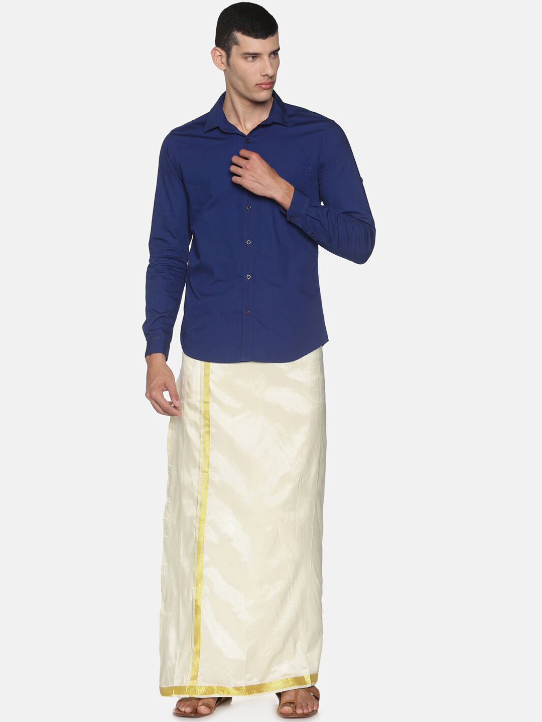 Sethukrishna Men Cream-Coloured Solid Readymade Dhoti - Distacart