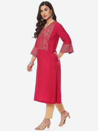 Thumbnail for Biba Women Fuchsia Yoke Design A-Line Kurta - Distacart