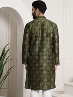 Thumbnail for Sojanya Men Green & Brown Ethnic Motifs Printed Kurta - Distacart