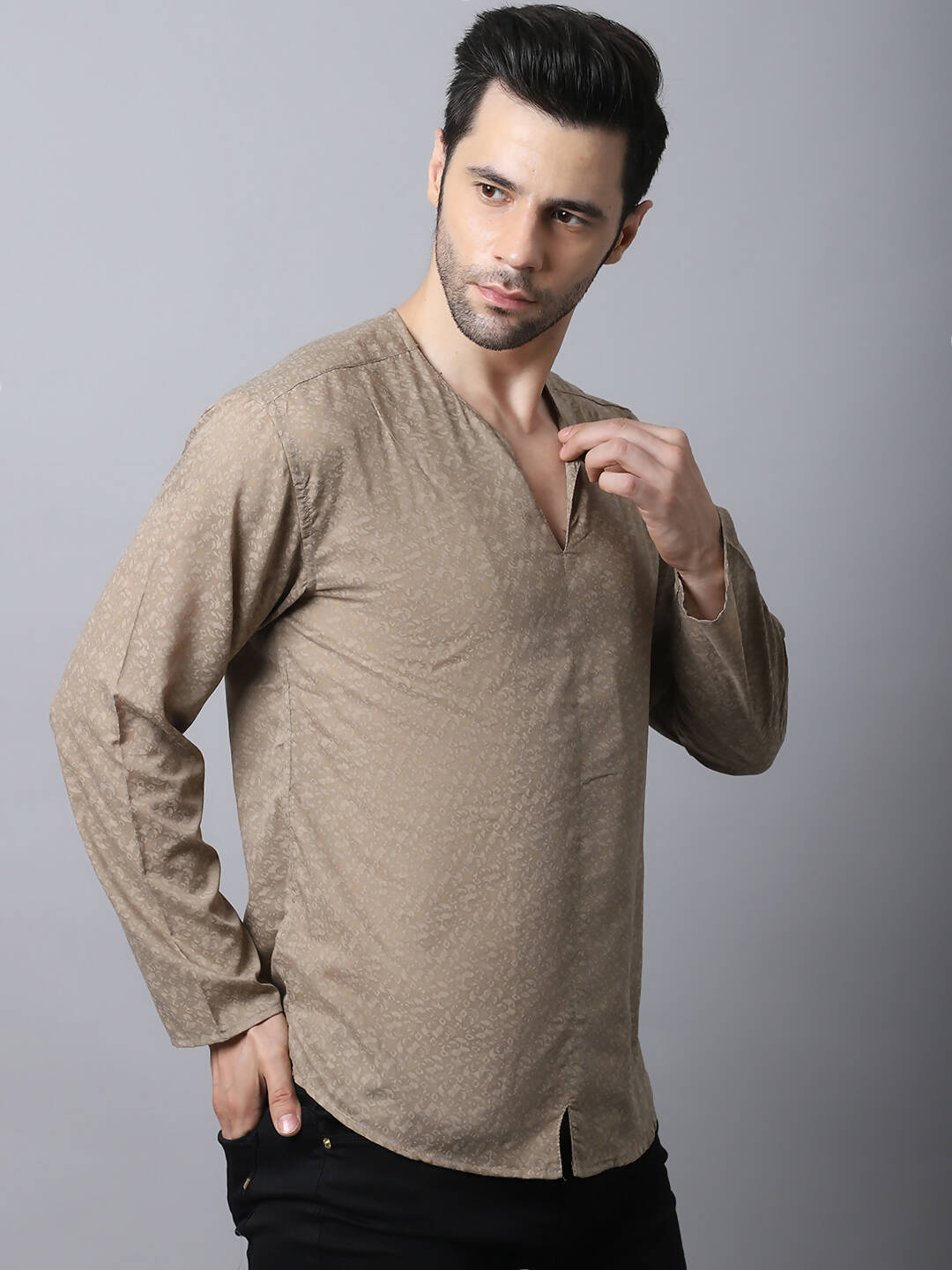 Even Apparels Beige Pure Cotton Round Neck Slit Men's Kurta - Distacart