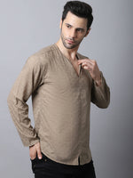 Thumbnail for Even Apparels Beige Pure Cotton Round Neck Slit Men's Kurta - Distacart