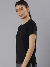 Thumbnail for MKH Women Black Typography Dri-FIT Polyester Round Neck Sports T-shirt - Distacart