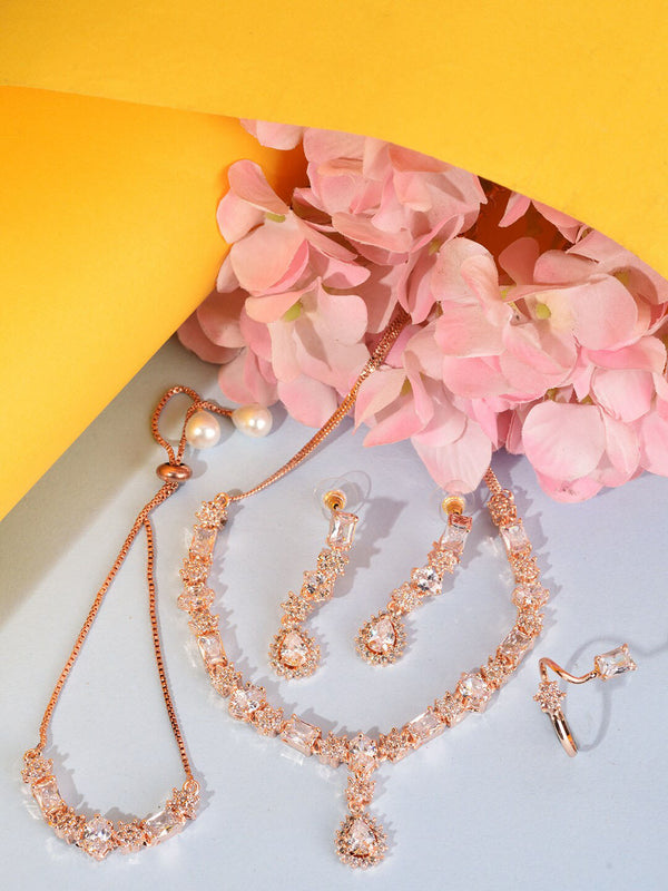 Saraf RS Jewellery Rose Gold Plated AD Studded Designer Jewellery Set - Distacart