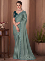 Thumbnail for Mitera Sea Green Embellished Sequinned Border Saree - Distacart