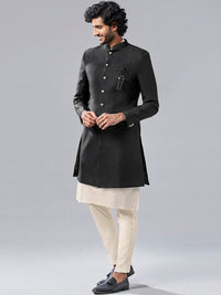 Thumbnail for KISAH Mandarin Collar Kurta & Sherwani With Churidar - Distacart