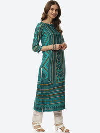 Thumbnail for Biba Women Green & Black Printed Straight Kurta - Distacart