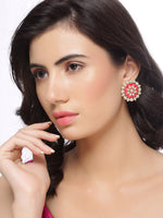 Thumbnail for Shoshaa Women Magenta & Gold-Plated Circular Studs - Distacart