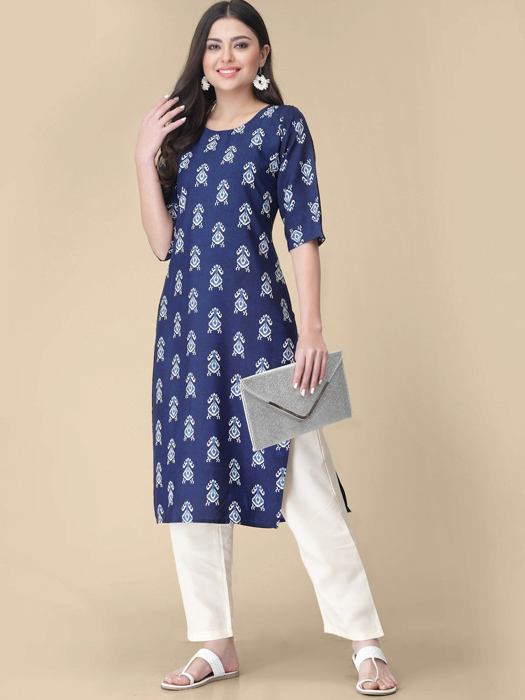 Kalini Ethnic Motifs Printed Round Neck Kurta with Trousers - Distacart