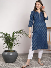 Thumbnail for Sangria Women Navy Blue Printed Straight Kurta - Distacart