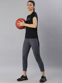 Thumbnail for MKH Women Black Typography Printed Dri-FIT Sports T-shirt - Distacart