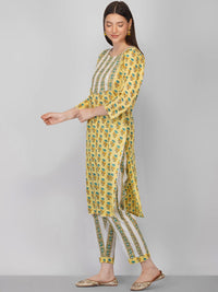 Thumbnail for NOZ2TOZ Women's Yellow Ethnic Motifs Printed Pure Cotton Kurta with Trousers & Dupatta - Distacart