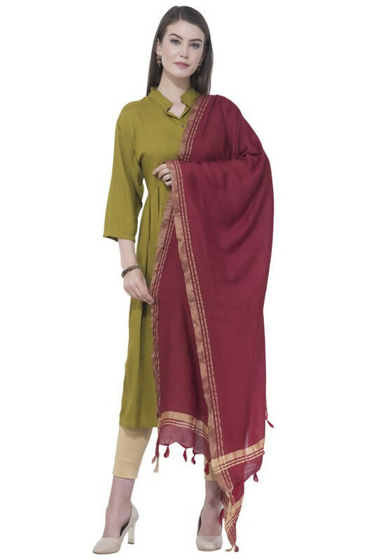 Mominos Fashion Moeza Cotton Golden Border Maroon Dupatta - Distacart