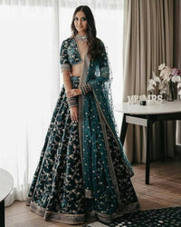 Thumbnail for Aastha Fashion Women's Teal Green Cording & Sequence Embroidery Velvet Designer Lehenga Choli - Distacart