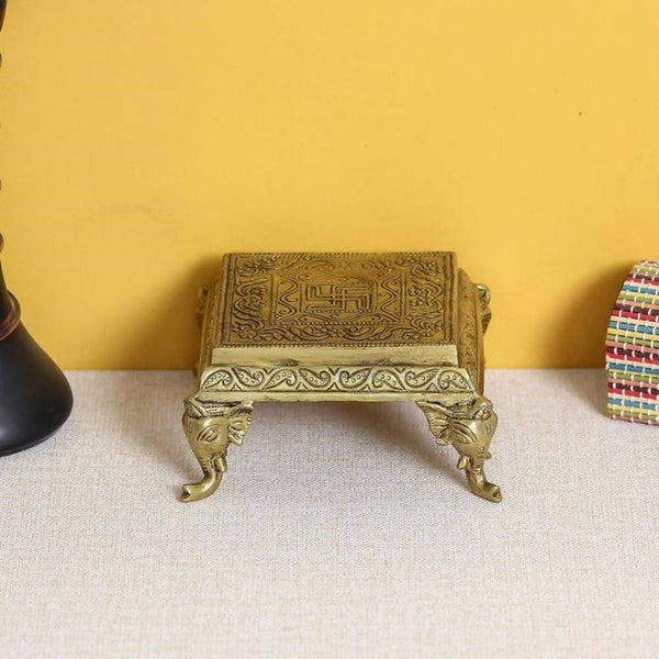 Puja N Pujari Elephant Design Brass Pooja Chowki