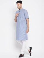 Thumbnail for Even Apparels Blue Men's H/S Pure Cotton Kurta With Band Collar - Distacart
