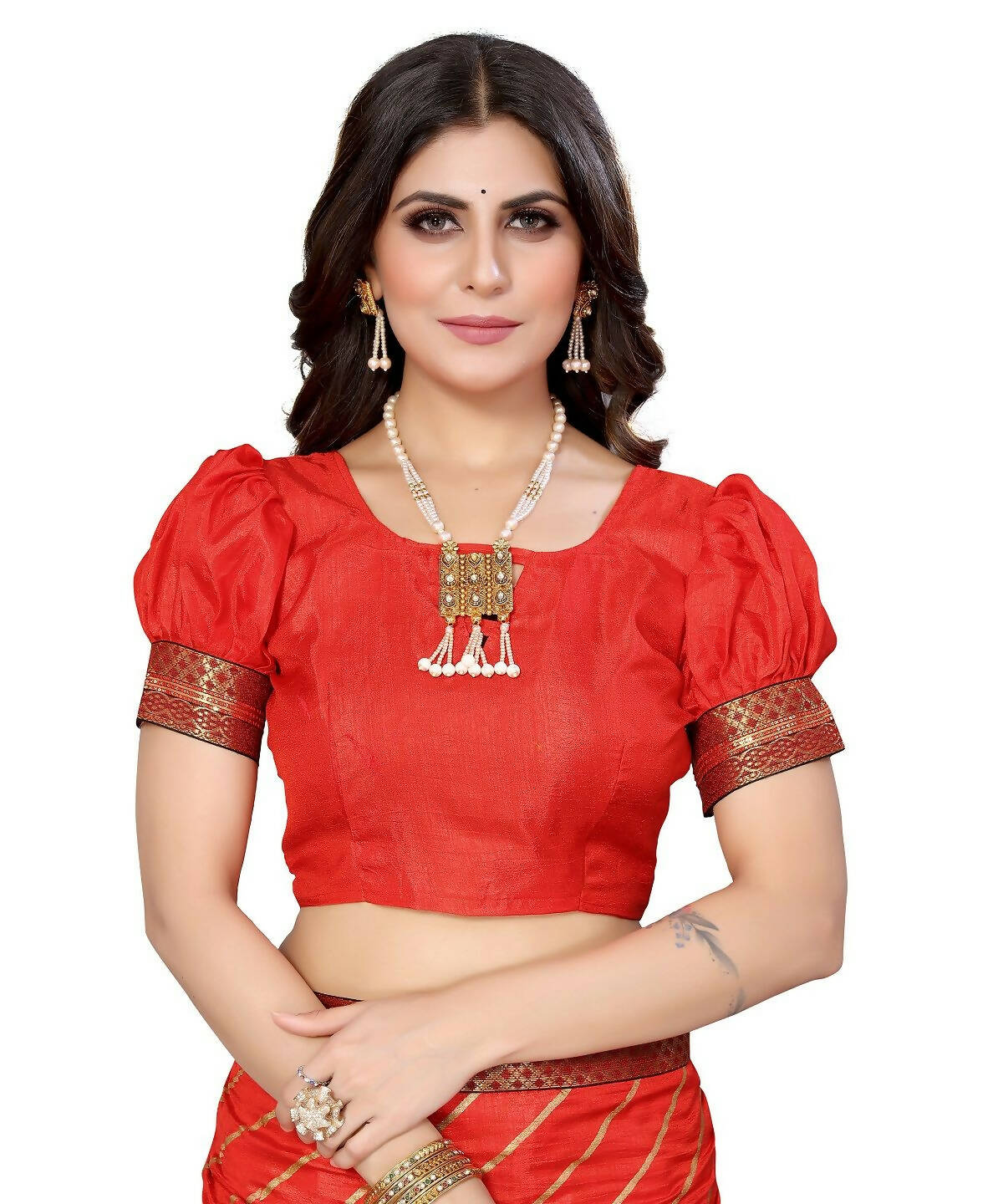Vamika Dola Silk Red Lace Border Bollywood Style Saree (SUCHI RED) - Distacart