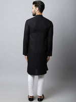Thumbnail for Even Apparels Black Color Linen Linen Men's Kurta With Side Placket (LN761) - Distacart