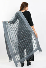 Thumbnail for Mominos Fashion Moeza Women's Orgenza Mirror Stripe Thread Work Grey Dupatta - Distacart