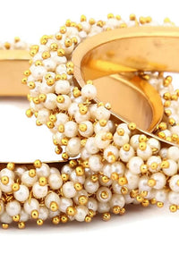 Thumbnail for Mominos Fashion Kamal Johar Pearls Golden Off White Bangles Set