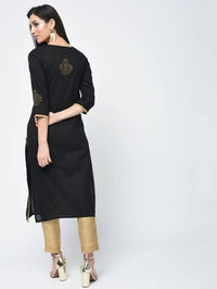Thumbnail for Aniyah Cotton Block Printed Black Color Straight Kurta (AN-123K)