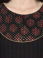 Thumbnail for Aniyah Rayon Black Color Block Print Anarkali Palazzo Set (AN-186K)