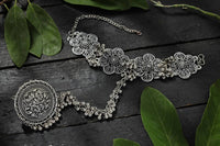 Thumbnail for Mominos Fashion Kamal Johar Oxidised Silver-Plated Floral Design Bracelet