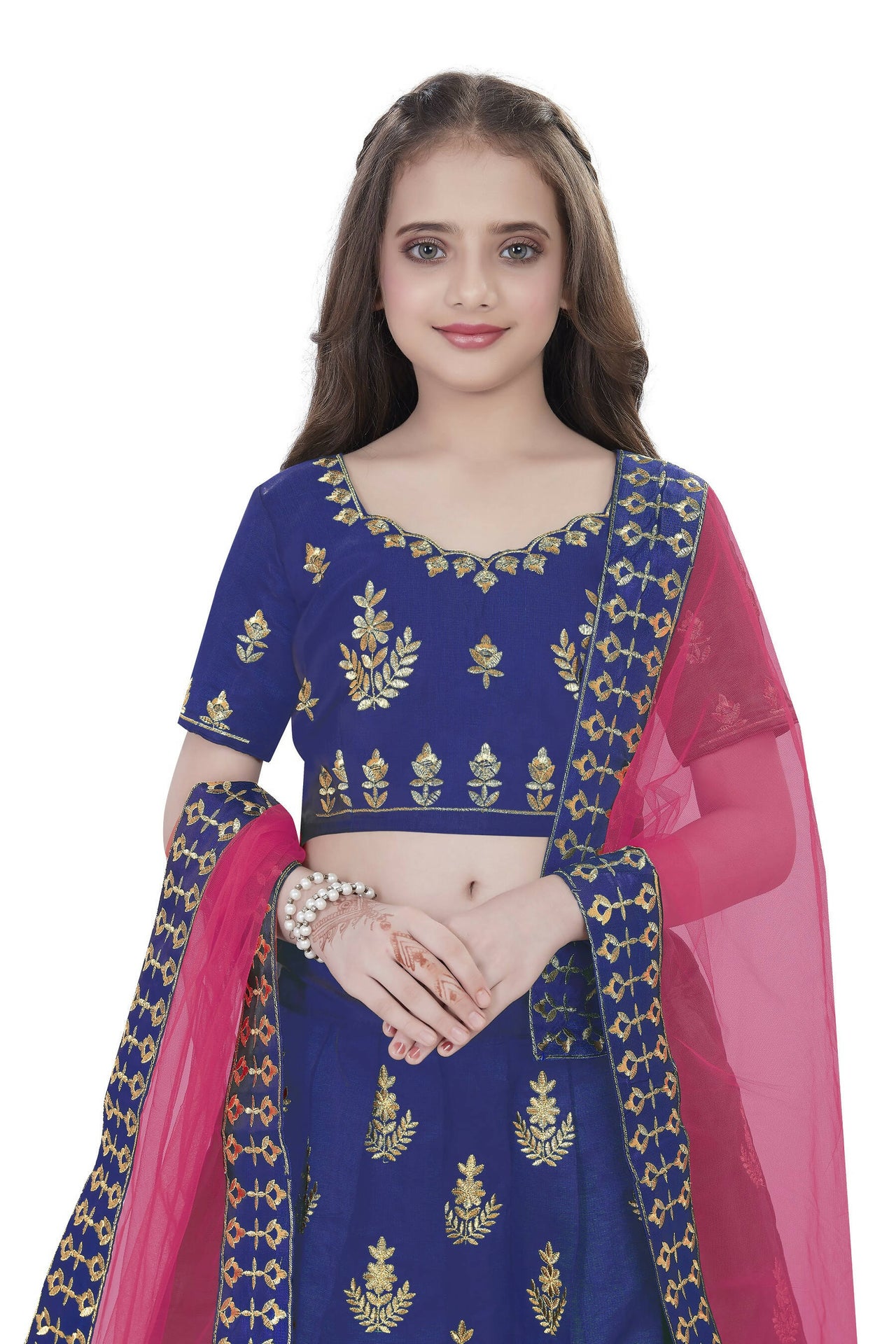 Dwiden Royal Blue Kamal Tafetta Sattin Semi-Stitched Girl's Lehenga Choli - Distacart