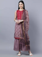 Thumbnail for Myshka Women Multicoloured Embroidered Panelled Kurti with Palazzos With Dupatta - Distacart