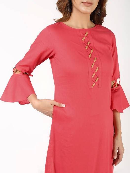 Aniyah Cotton Criss Cross Bell Sleeves Peach Straight Kurta (AN-142K)