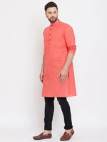 Thumbnail for Even Apparels Red Pure Cotton Men's Kurta With Band Collar - Distacart