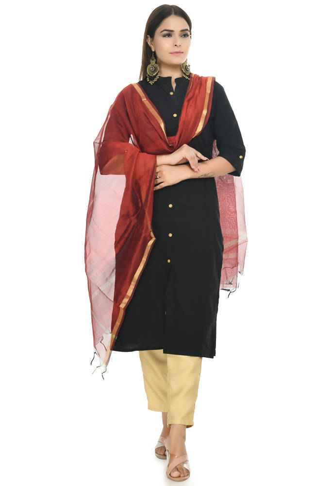 Mominos Fashion Maroon Banarsi Piping Dupatta