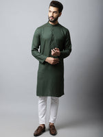 Thumbnail for Even Apparels Green Color Viscose Pure Cotton Men's Kurta With Band Collar (SLD1197) - Distacart