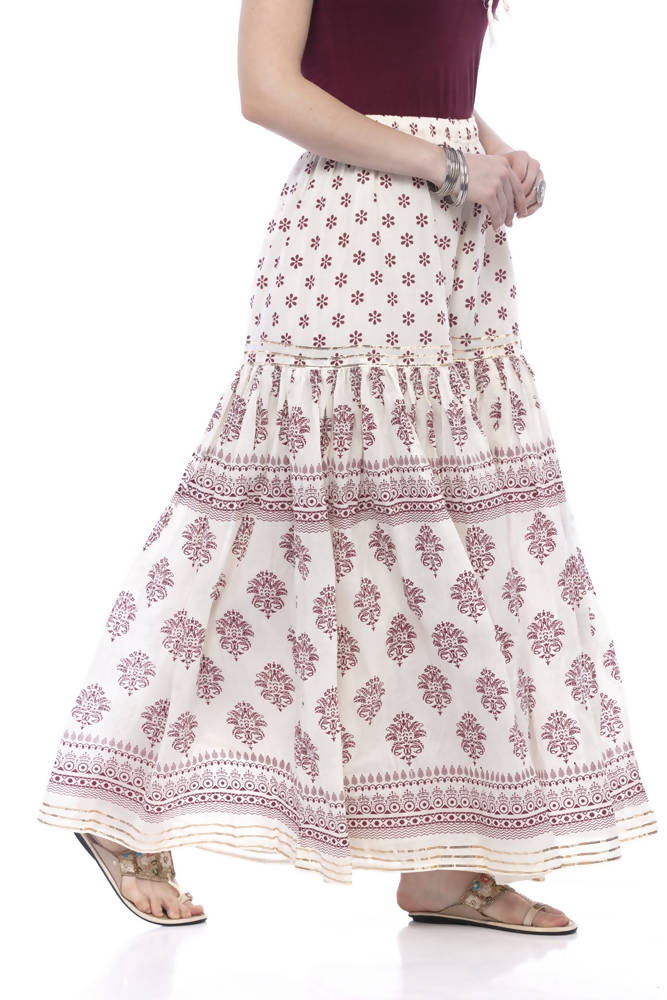 Mominos Fashion Cotton Block Print With Lace Work Off White Magenta Color Prints Palazzo - Distacart