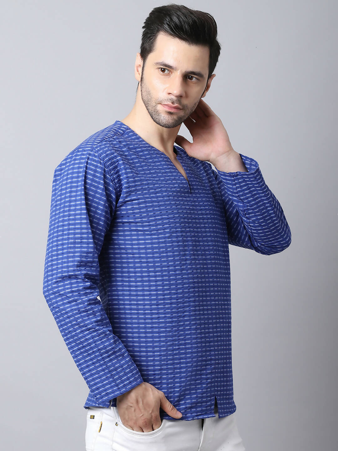 Even Apparels Blue Pure Cotton Round Neck Slit Kurta - Distacart