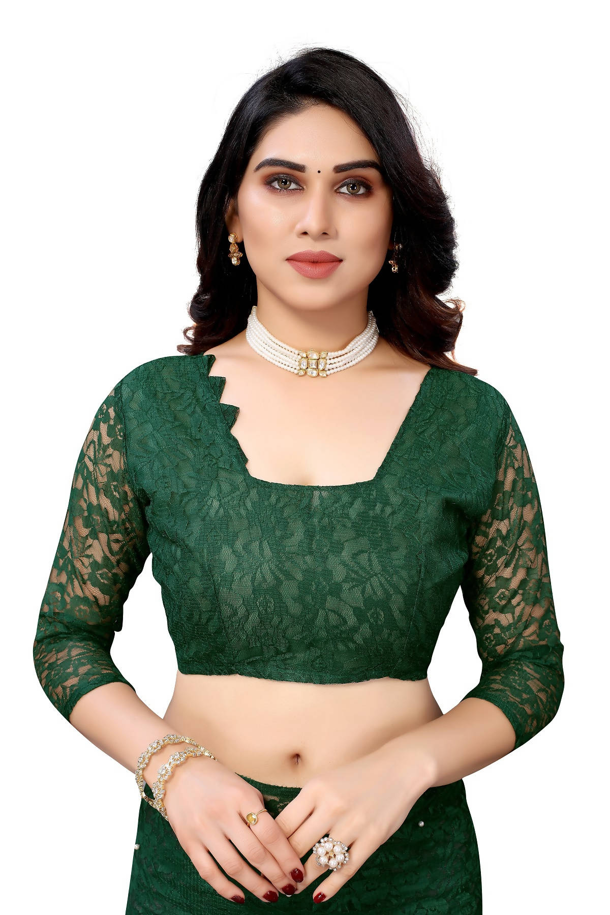 Vamika Ethnic Fire Green Pearls Net Saree - Distacart