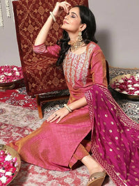 Thumbnail for Varanga Thread Work Woven Design Regular Kurta with Trousers & Dupatta - Distacart
