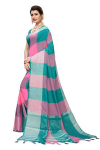 Thumbnail for Vamika Rama Cotton Silk Weaving Saree (Gamma Checks Rama) - Distacart