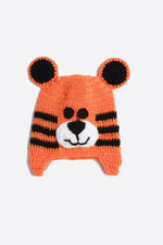 Thumbnail for Chutput Kids Woollen Hand Knitted Tiger Face Detailed Cap - Orange - Distacart