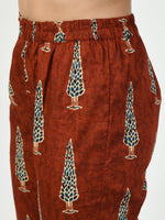 Thumbnail for Myshka Women's Rust Printed Kurta With Trouser - Distacart