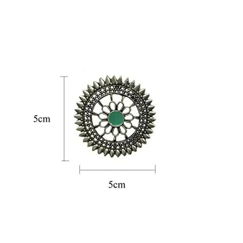 Tiaraa Green Alloy Silver Oxidised Stud Earrings - Distacart